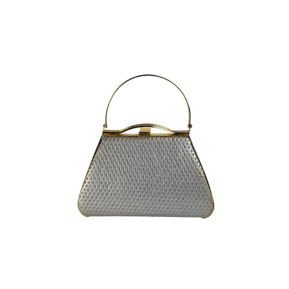 Small triangle shaped silver bag with gold hardware - Picture 3 of 4